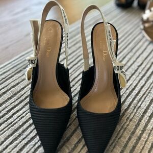 Dior Black Heeled Slingbacks with Textured Finish